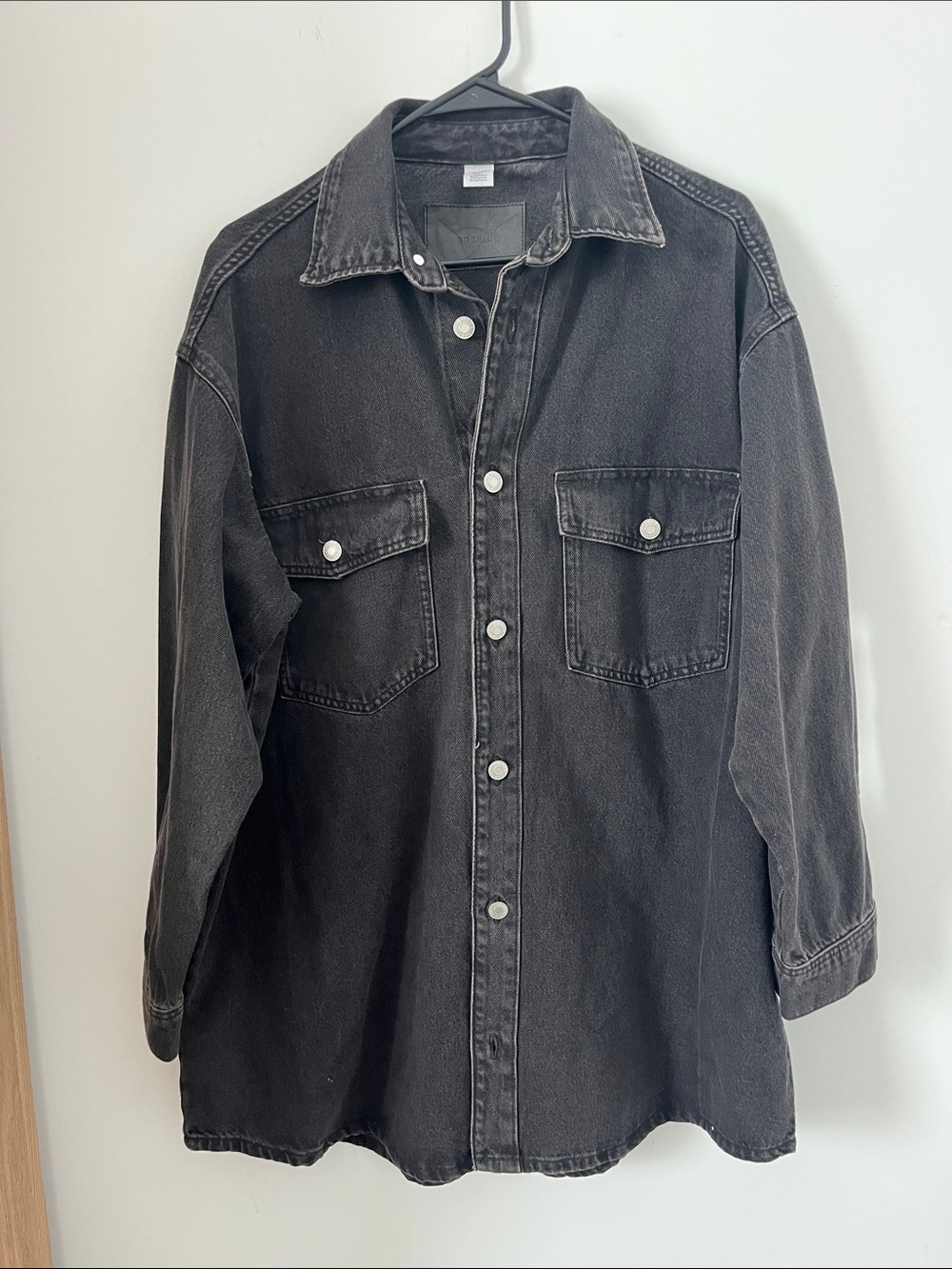 H&M Black Washed Denim Jacket - Oversized Shirt Jacket